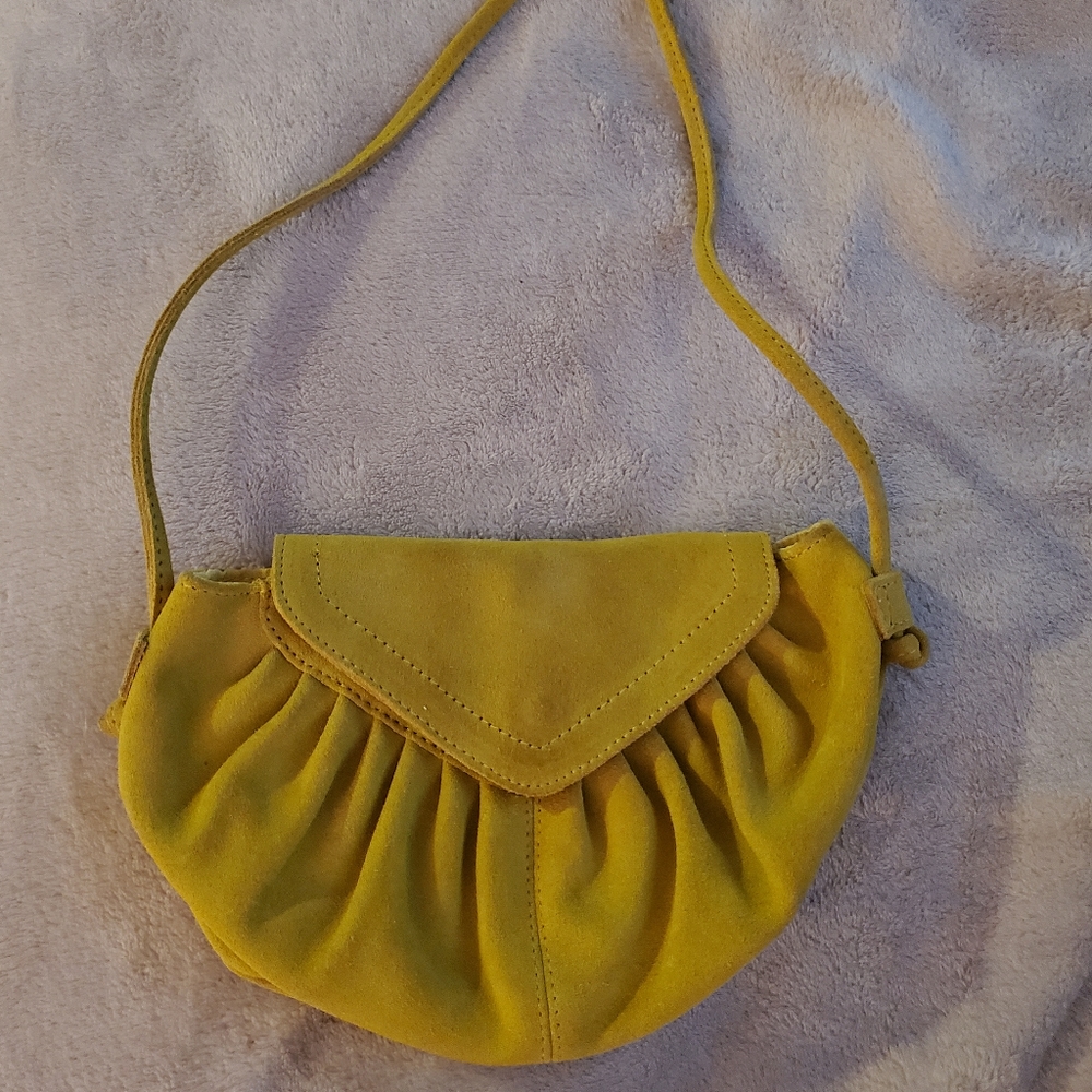 Vintage Kimichi Blue Small Yellow Suede Cross Body Bag